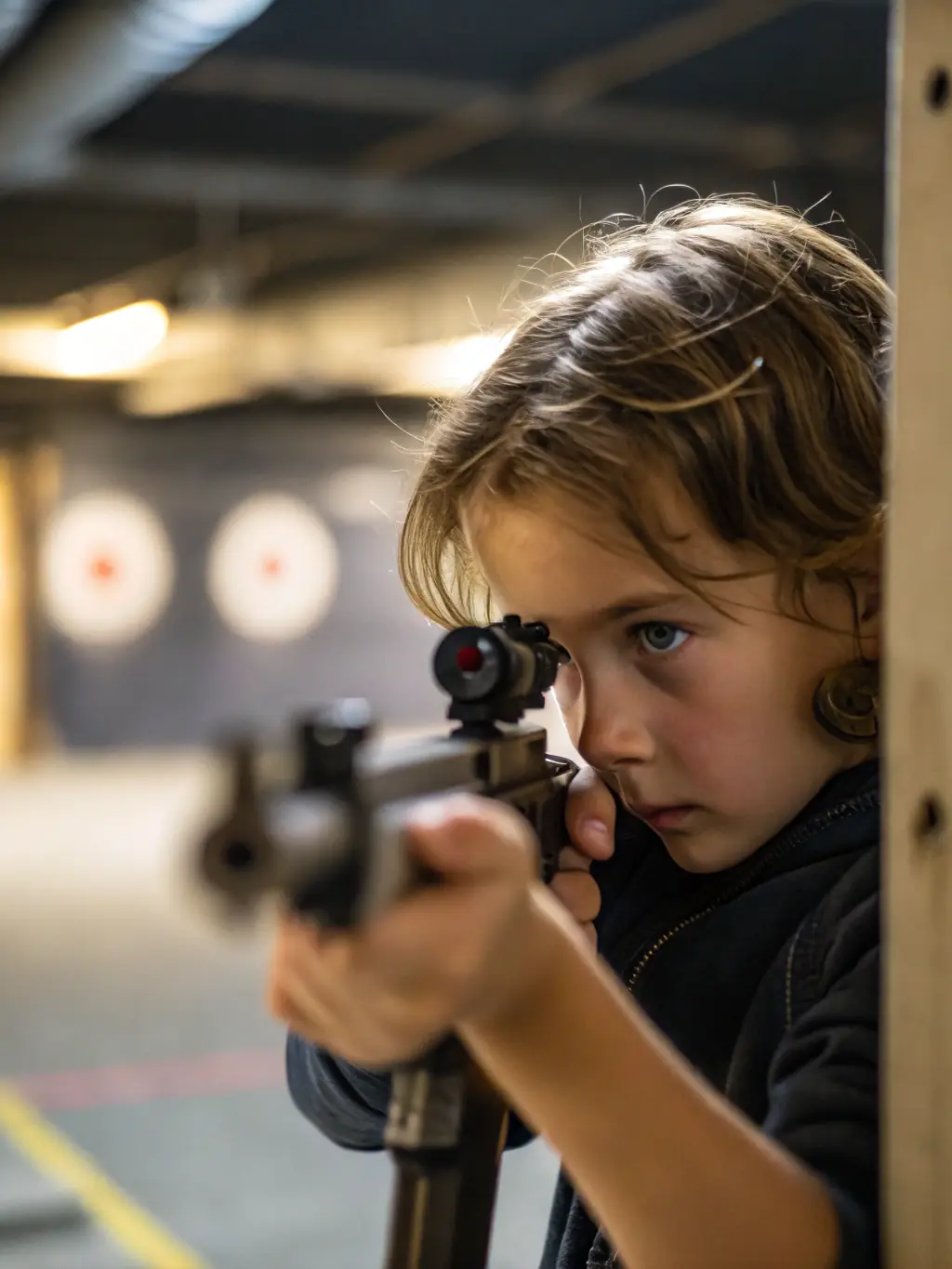 A young archer carefully aiming at a target during a beginner's archery class at LES ARCHERS DU CHATEAU, showcasing the introductory program.