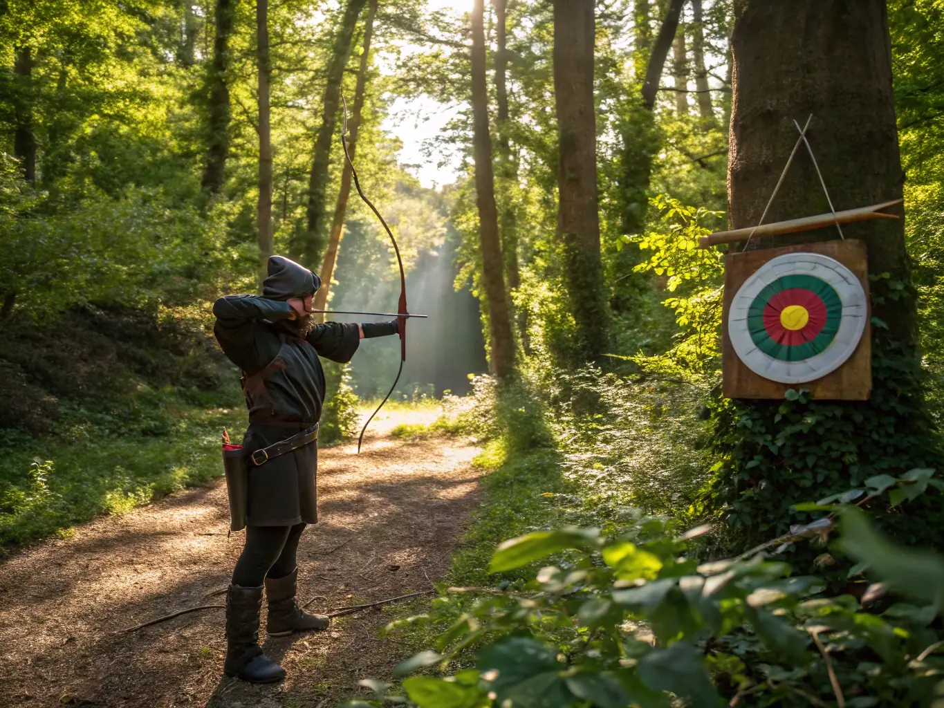 An archer focusing intently on their target during an advanced training session, showcasing precision and skill.