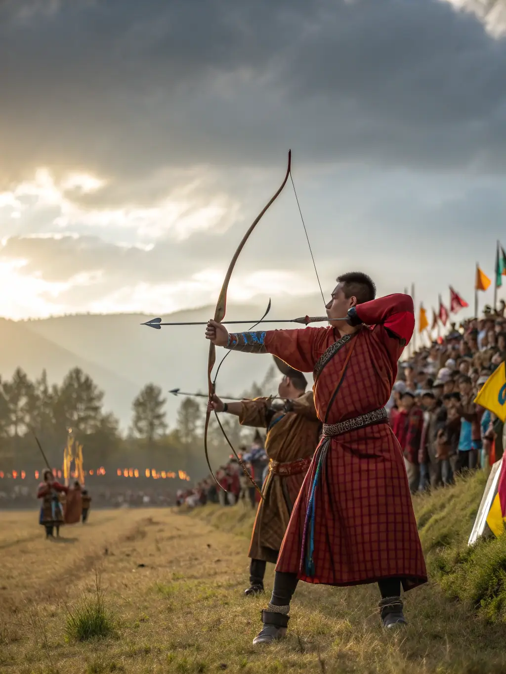 A wide shot of an archery competition organized by LES ARCHERS DU CHATEAU, showcasing the excitement and competitive spirit of the events.